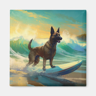 Íman Malinoi Belga Pintura de Surf na Praia