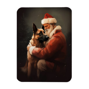 Íman Malinois Belga com o Papai Noel Natal Festivo