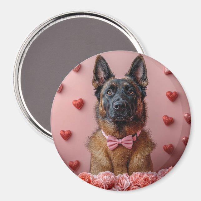 Íman Malinois Belga com Rosas - Dia dos Namorados  (Front/Back)
