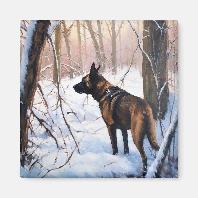 Íman Malinois Belga Deixe Nevar Natal (Frente)