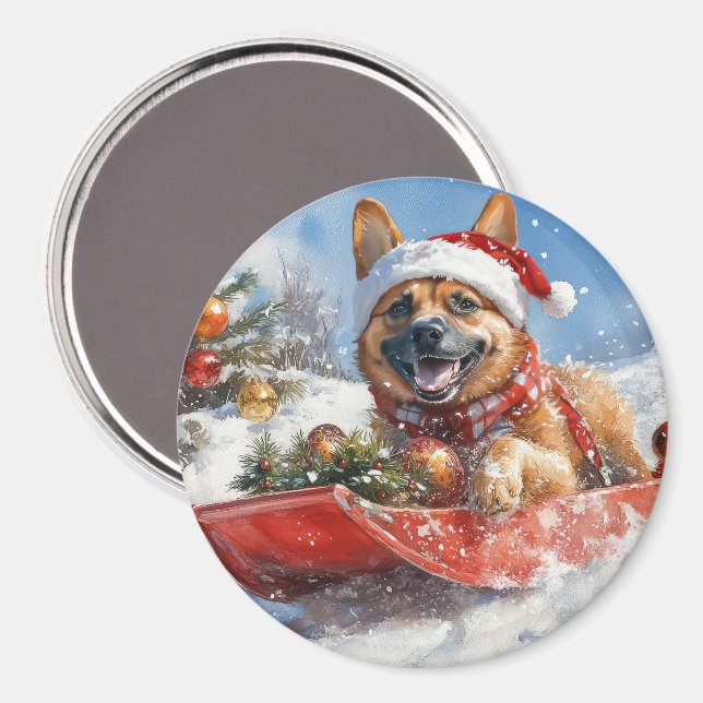 Íman Malinois Belga em Trenó Deixe Nevar Natal (Front/Back)