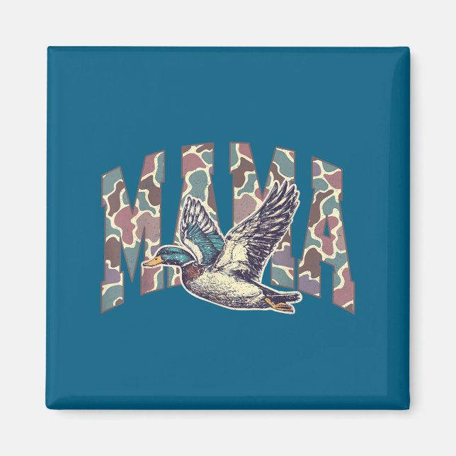 Íman Mallard Duck Hunting Mama Retro Camouflage Daddy M (Frente)