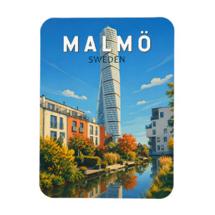 Íman Malmo Ilustração Viagem Arte Vintage Suécia