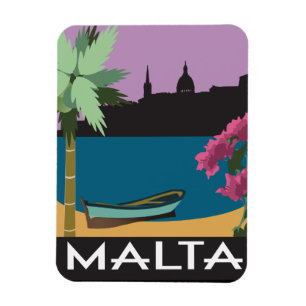 Íman Malta com ilustração do estilo das viagens vinta