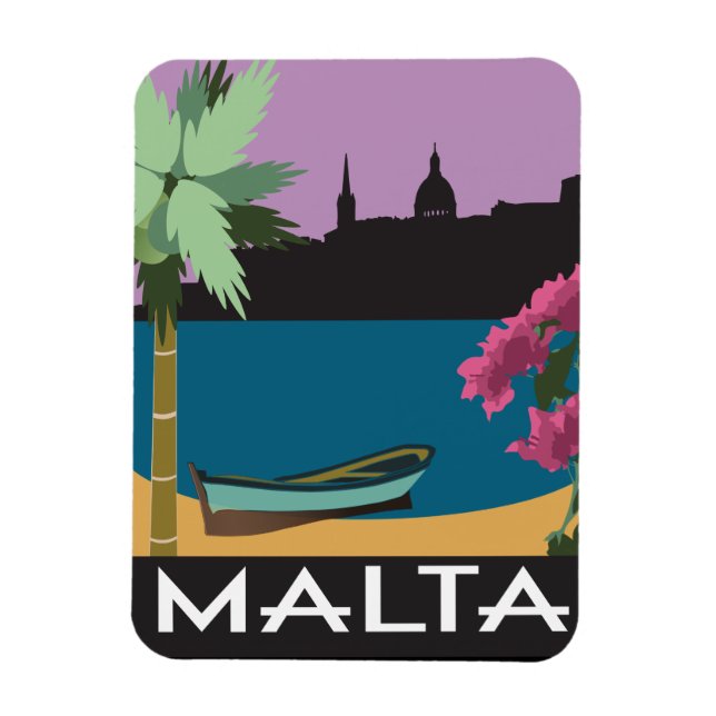Íman Malta com ilustração do estilo viagens vintage (Vertical)
