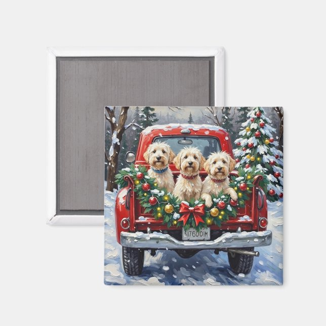 Íman Maltese Christmas Red Truck Holiday (Front/Back)
