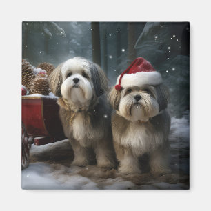 Íman Malti tzu Snowy Sleigh Decoração de Natal