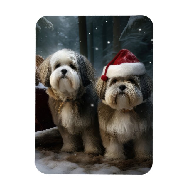 Íman Malti tzu Snowy Sleigh Decoração de Natal (Vertical)