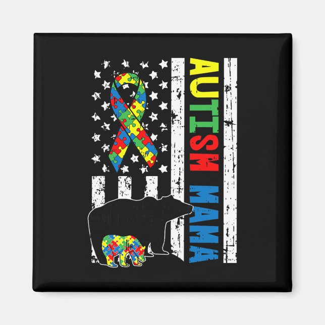 Íman Mama Bear Correspondendo Autismo Familiar Oferece  (Frente)
