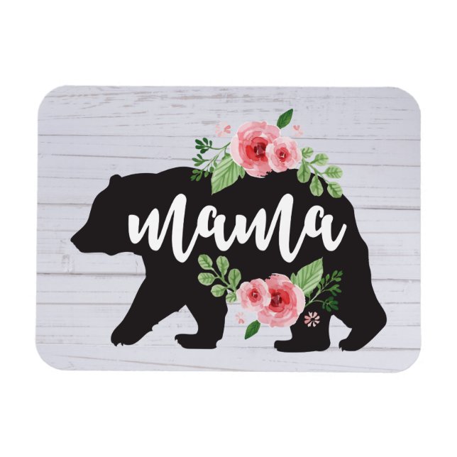 Íman Mama Urso Elegante Rústico Floral Flores Mamãe (Horizontal)