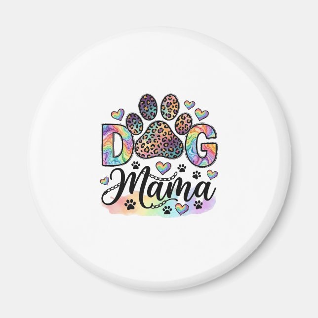 Íman Mamãe Cachorro Pata Leopardo Arco-íris Aquarela Co (Frente)