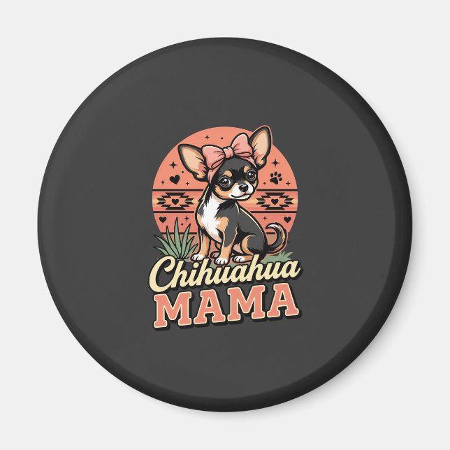 Íman Mamãe Chihuahua Fofa com Laço Mãe de Cachorro (Frente)