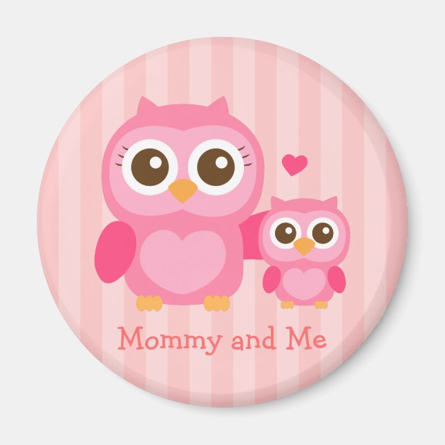 Íman Mamãe e Eu, Coruja Bebê Fofa, Rosa (Frente)
