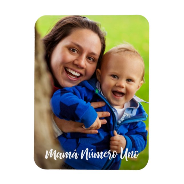Íman Mamãe Número Um White Script Foto Personalizada (Vertical)