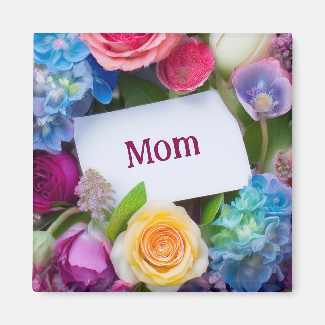 Íman MAMÃE ou Nome Personalizado Cercado por Flores (Frente)