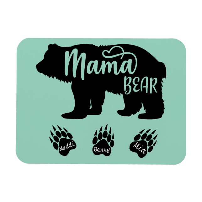 Íman Mamãe Urso com 3 pegadas de patas (nomes personali (Horizontal)