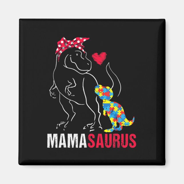 Íman Mamasauro T Rex Dinossaur Mama Saurus Autism Aware (Frente)
