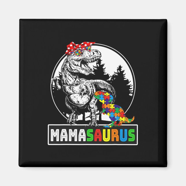 Íman Mamasauro T Rex Dinossaur Mama Saurus Autism Aware (Frente)