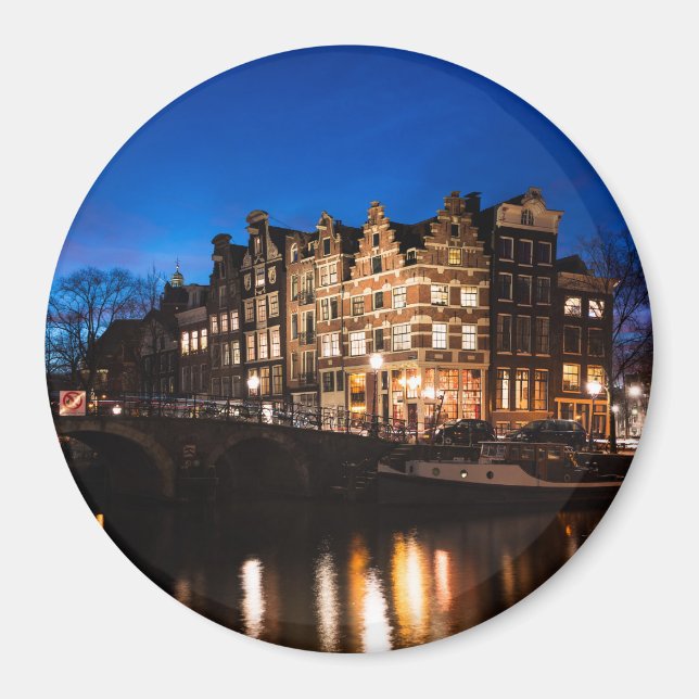 Íman Manchas de canal de Amsterdã à noite (Frente)