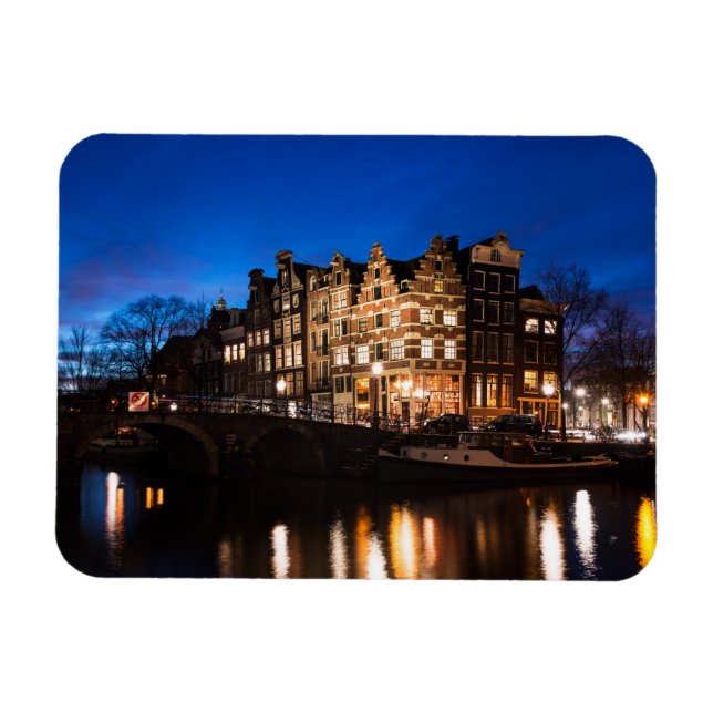 Íman Manchas de canal de Amsterdã à noite (Horizontal)