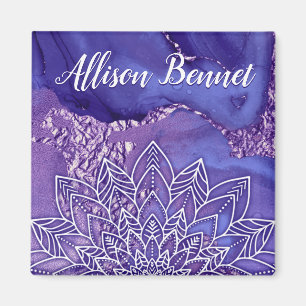 Íman Mandalá Aquarela Roxo Branco Personalizado