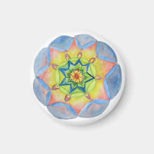 Íman Mandala azul pequena, 1 ímã redondo da polegada 