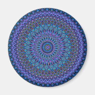 Íman Mandala Boho Blue Teal Purple Pavão Dourado Magia