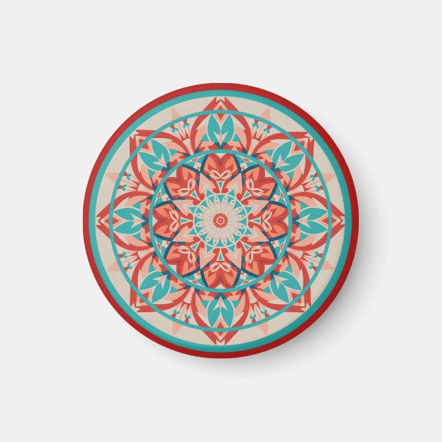 Íman Mandala Boho Laranja & Turquesa   (Frente)