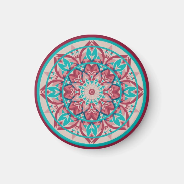 Íman Mandala Boho Rosa e Turquesa   (Frente)