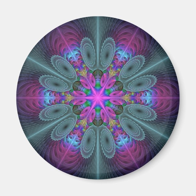 Íman Mandala Colorida Marcante Arte Fractal Caleidoscóp (Frente)