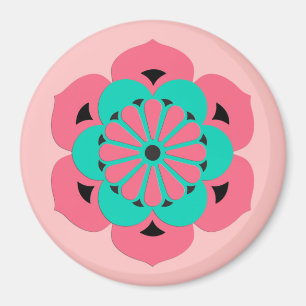 Íman Mandala da flor de Lotus, rosa coral e turquesa