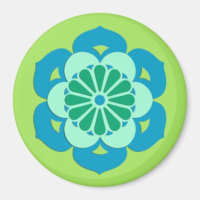 Íman Mandala da Flor de Lótus, Verde Lima e Azul Claro (Frente)