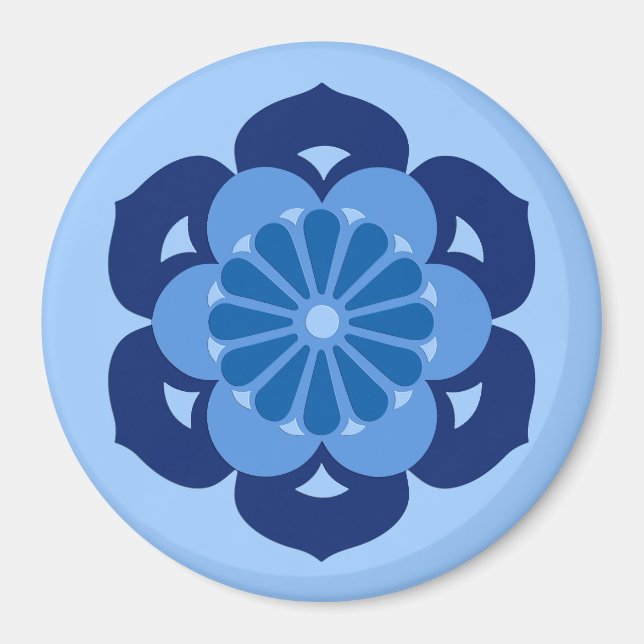 Íman Mandala de Flor de Lótus, Índigo e Azul Claro (Frente)