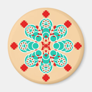 Íman Mandala de oito pontos - turquesa e pêssego