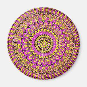Íman Mandala Desenhada à Mão em Cor Amarela Roxa