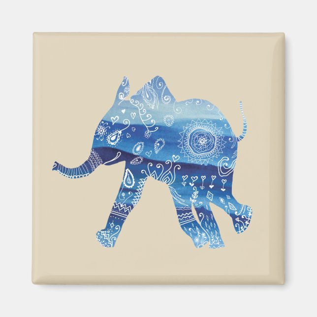 Íman Mandala Elephant Art 5.1 Cm Square Magnet (Frente)