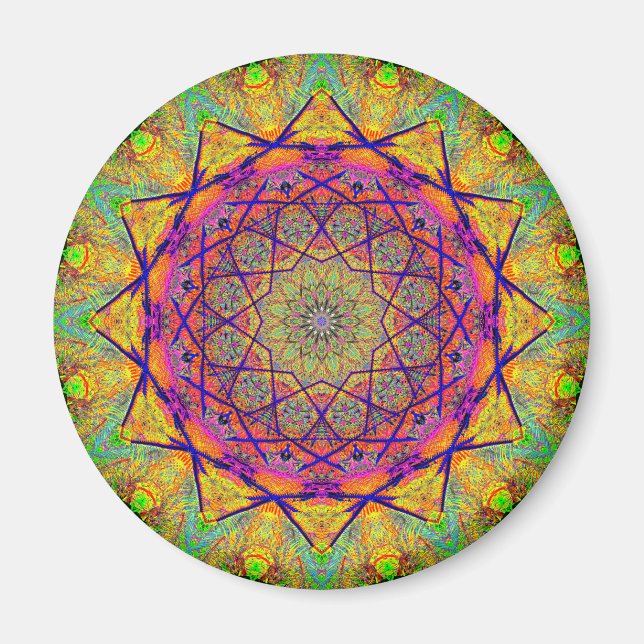 Íman Mandala em forma de estrela fractal | Psicodélica  (Frente)