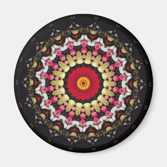 Íman Mandala Mágico Preto e Vermelho (Frente)