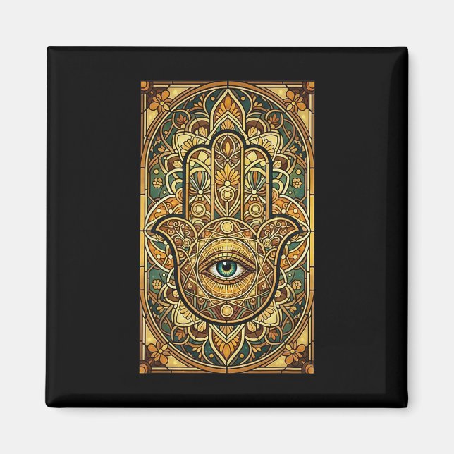 Íman Mandalá Mão Hamsa Vidro Manchado Meditação Espirit (Frente)