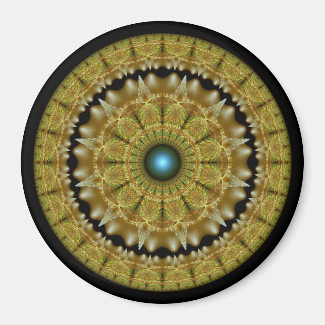 Íman mandala ornamento brilhante fractal dourado (Frente)