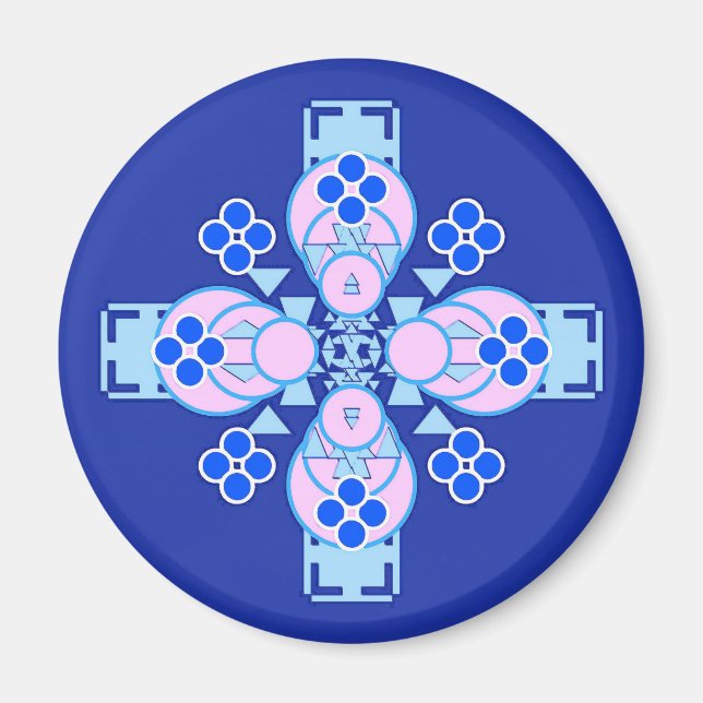 Íman Mandala - orquídea, azul e cobalto (Frente)