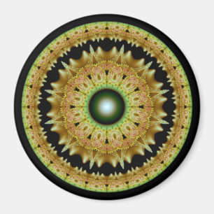 Íman Mandalá redondo fractal dourado