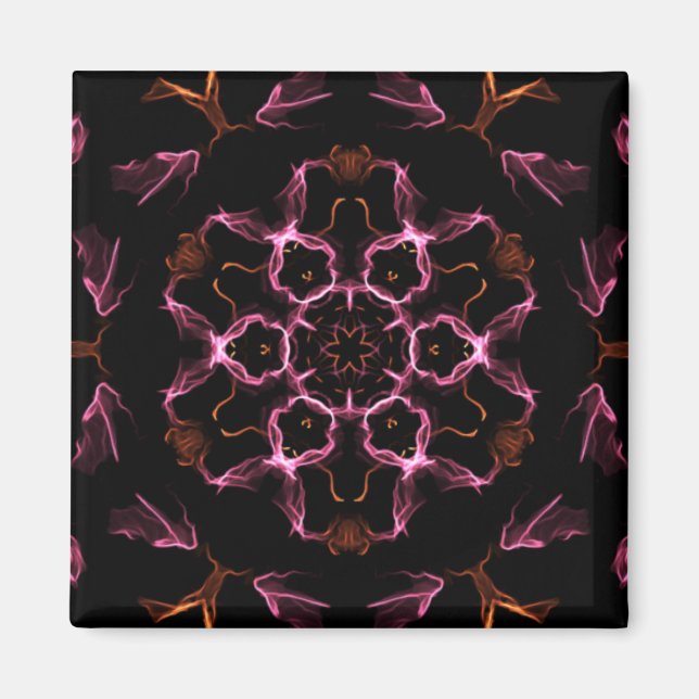 Íman Mandala rosa e laranja no fundo preto (Frente)