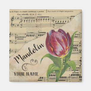 Íman Mandolin Tulip Vintage Sheet Music Personalizada