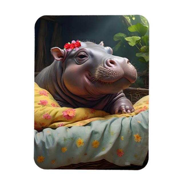 Íman "Manhã: Bebês Acordares de Hippo na Cesta, (Vertical)