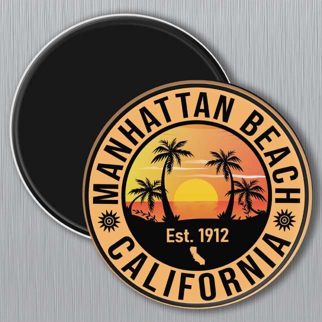 Íman Manhattan Beach California Retro Sunset Souvenirs (Criador carregado)