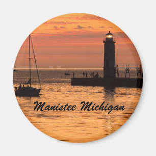 Íman Manistee, Michigan Lighthouse Sunset Magnet