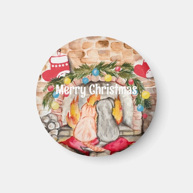 Íman Manta de Natal com cão e gato (Frente)