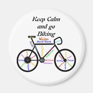 Íman Mantenha a calma e vá Biking, com palavras