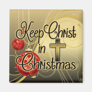 Íman Mantenha o cristo no Natal, ouro/cristão vermelho